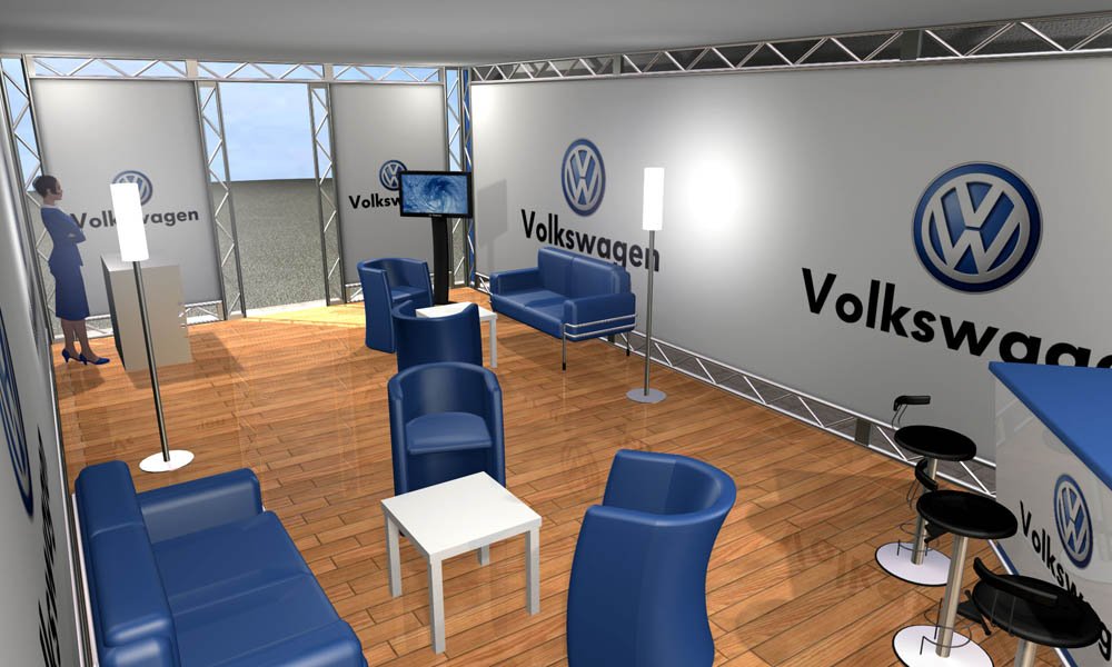 Modello 3D e render visual allestimento stand Volkswagen - Peraria Fly Service (2009) #1