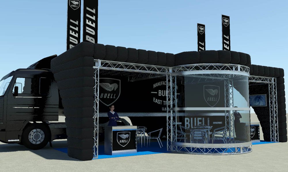 Modello 3D e render visual stand gonfiabile ad aria fredda - Peraria Fly Service (2007)