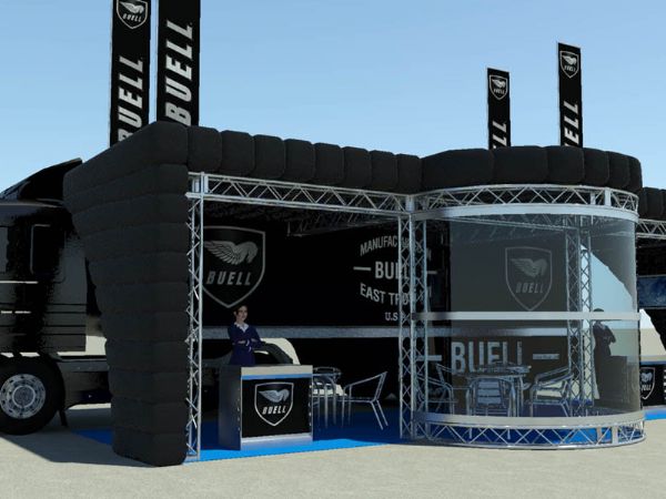 Modello 3D e render visual stand gonfiabile ad aria fredda - Peraria Fly Service (2007)